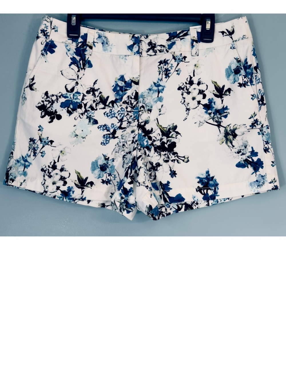 LOFT White Floral Print Shorts with Blue Accents - Picture 2 of 5